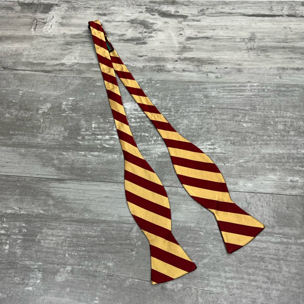 R. Hanauer Red & Gold Repp Stripe Silk Bowtie Bow Tie
